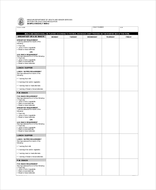 FREE 8 Sample Weekly Menu In PDF MS Word