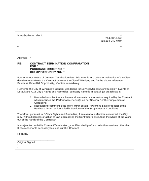 job contract termination letter