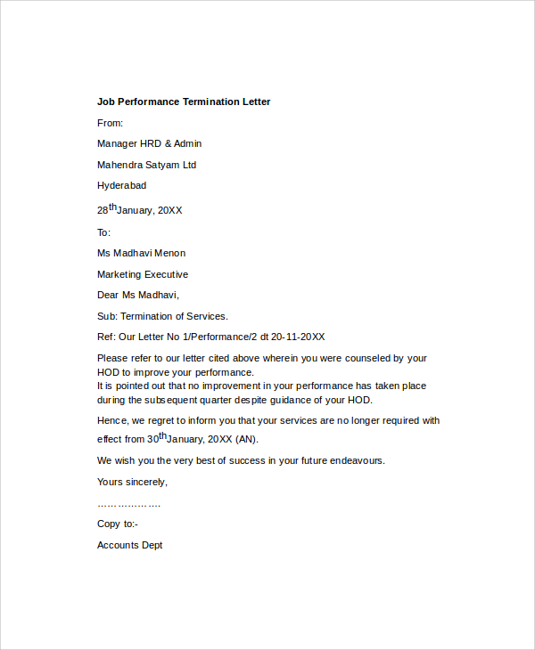 Sample Job Termination Letter 6 Documents In PDF Word