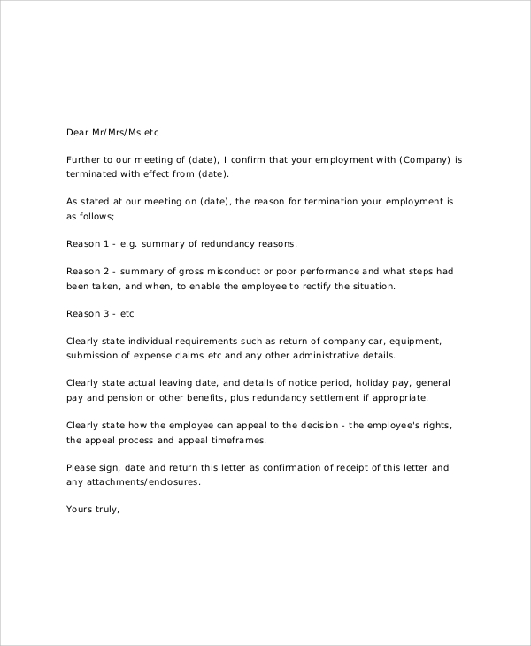 employee job termination letter 