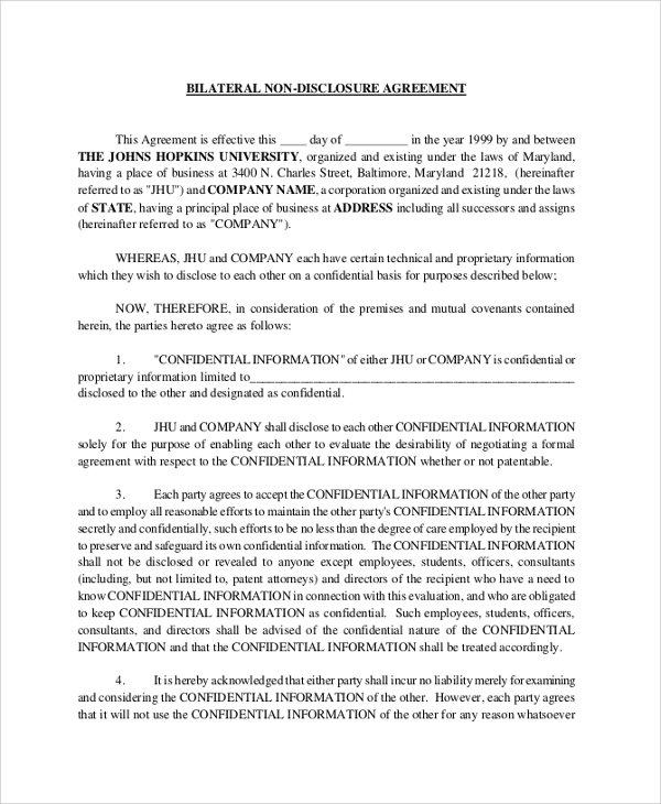 bilateral non disclosure agreement