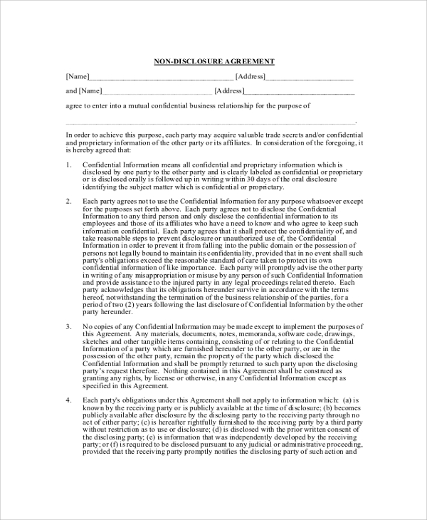 business relationship non disclosure agreement