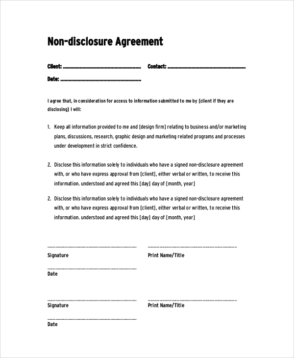 Sample Non Disclosure Agreement  29+ Documents in PDF, Word