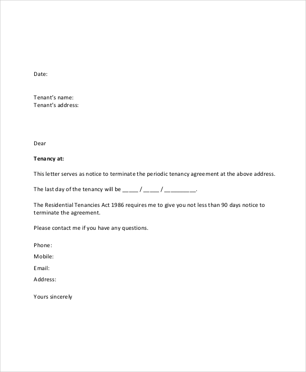 Letter To Terminate Apartment Lease