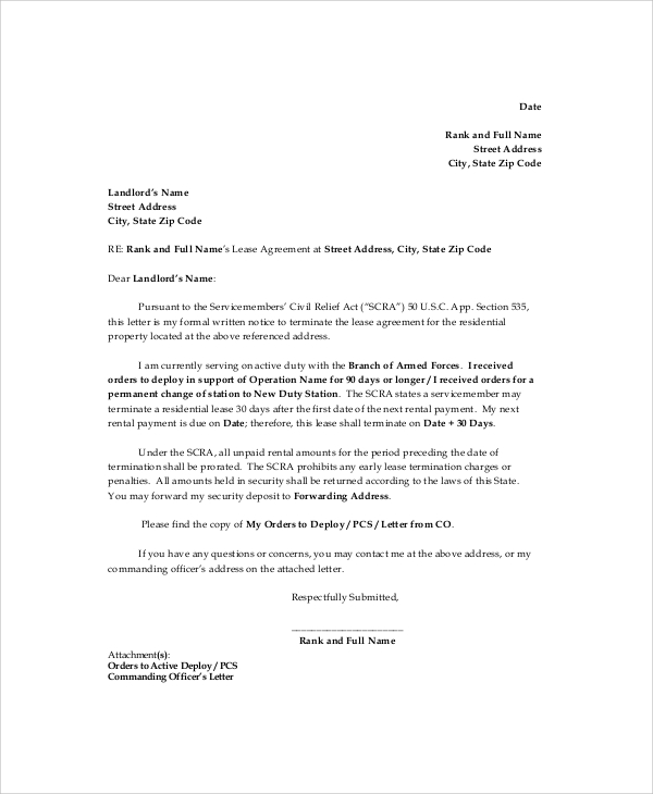 letter for residential lease termination