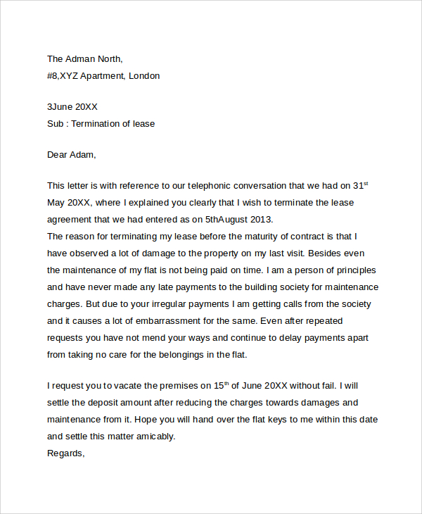 landlord lease termination letter