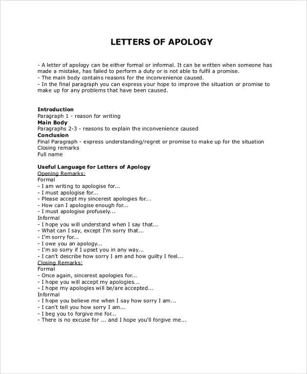 formal and informal apology letter