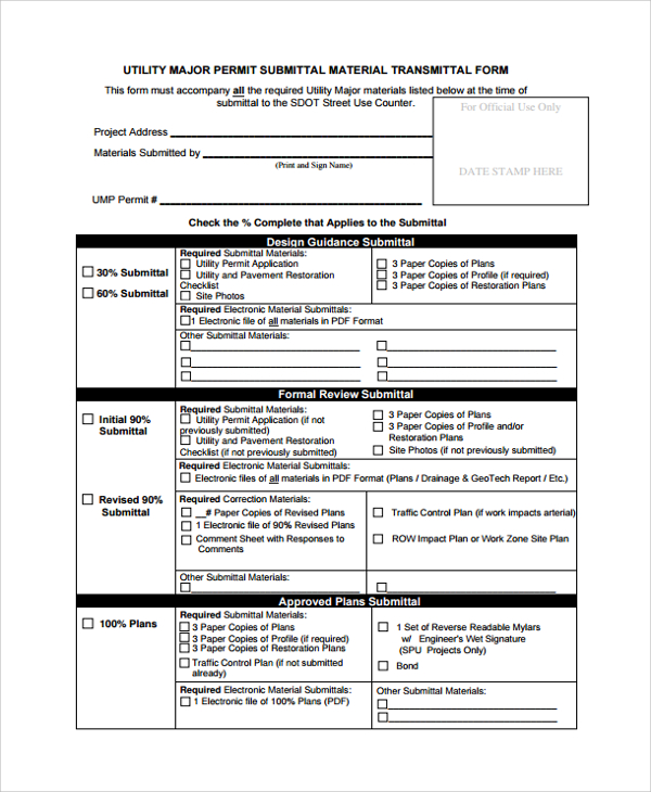 submittal material transmittal form