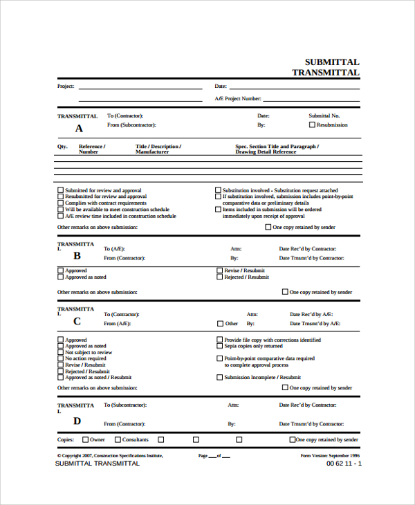 project submittal transmittal form