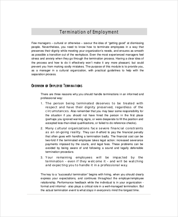 FREE 5 Sample Employee Termination Letter Templates In