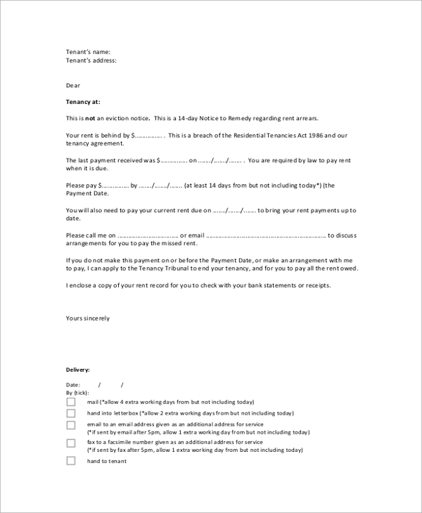 remedy rent final notice letter
