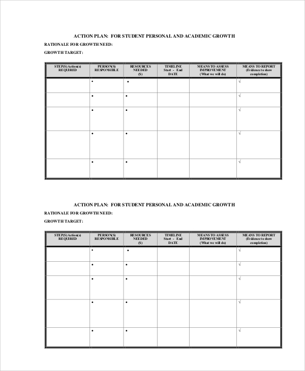 student personal action plan template