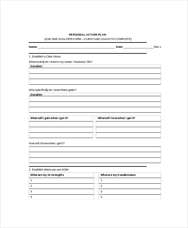 personal action plan template