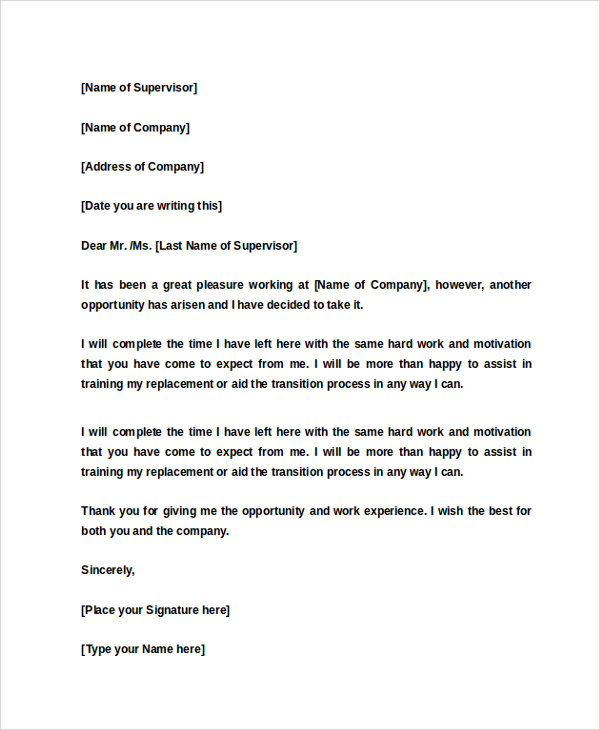 2 Week Notice Letter Template Google Docs