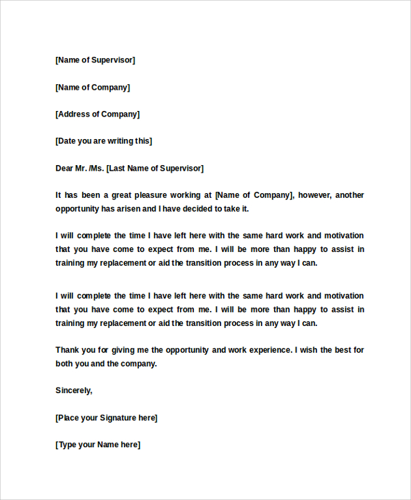 Free 2 Weeks Notice Template