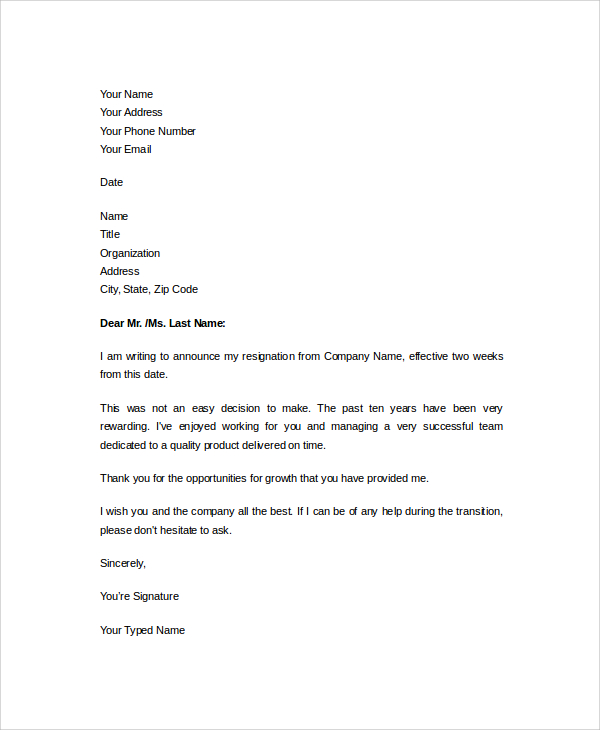 2 Weeks Notice Letter Examples from images.sampletemplates.com
