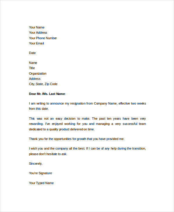 Two Weeks Notice Template Letter For Your Needs Letter Template