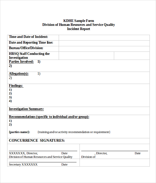 sample incident report form