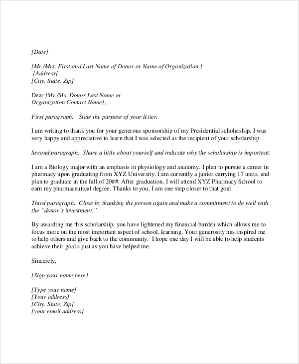 graduate scholarship thank you letter