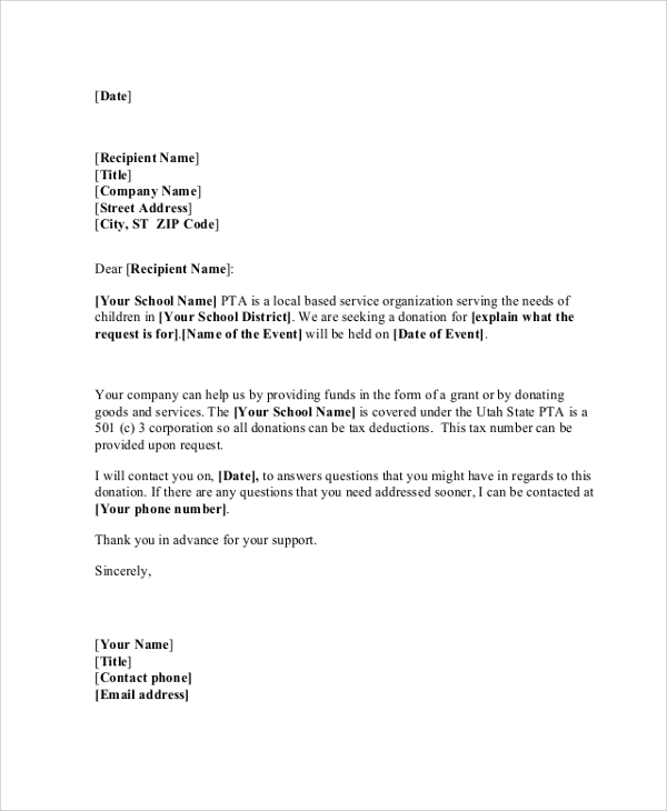 local school donation request letter