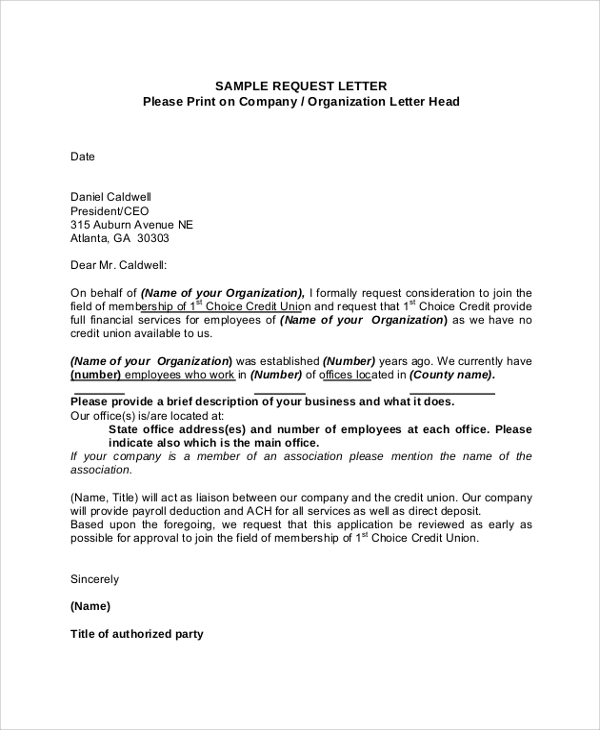 formal letter of request sample