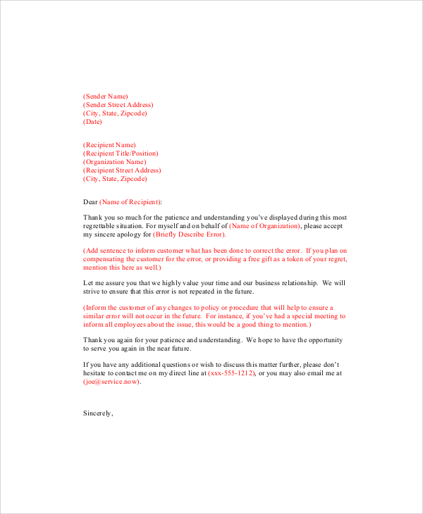 personal business apology letter