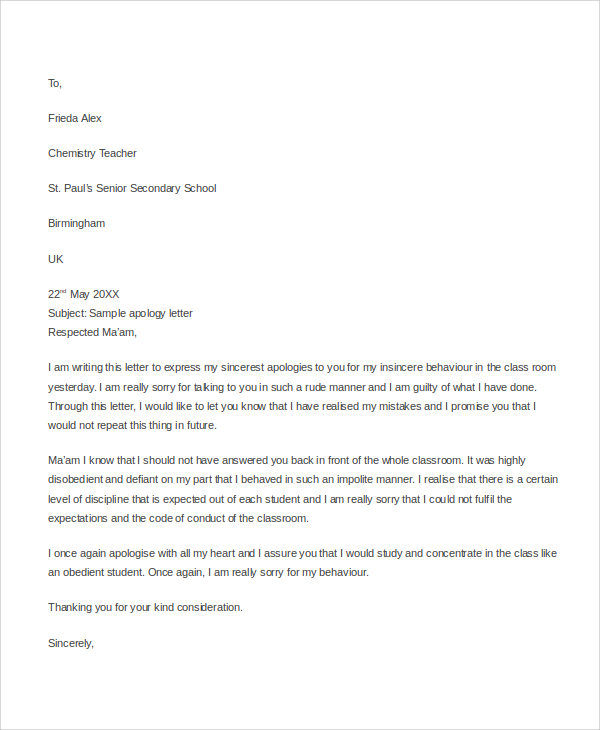 FREE 6+ Sample Personal Apology Letter Templates in PDF ...