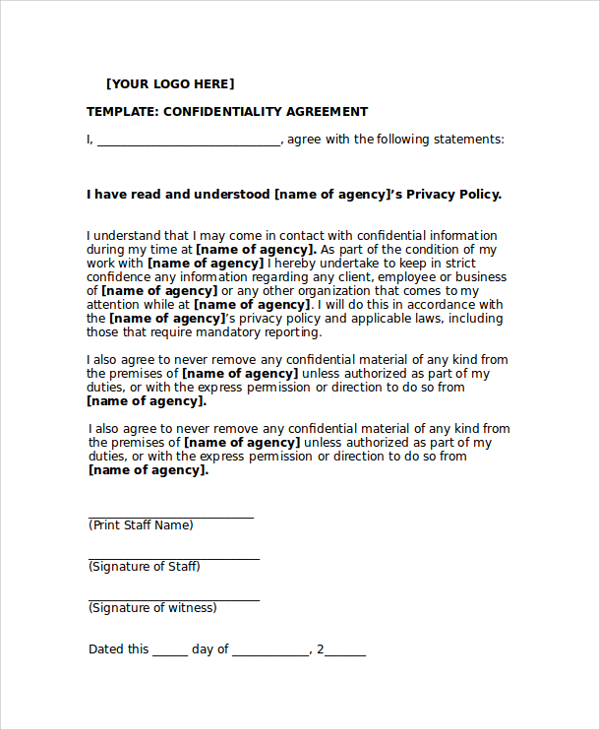 personal confidentiality agreement sample