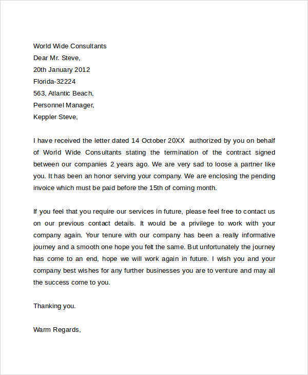 employment termination acceptance letter