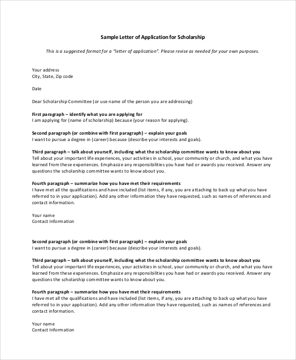 FREE 10+ Sample Scholarship Application Letter Templates ...