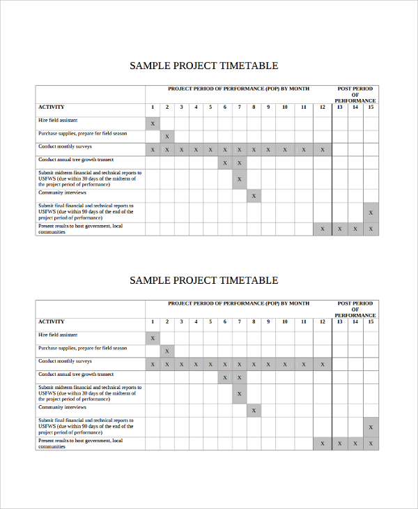 sample project timetable