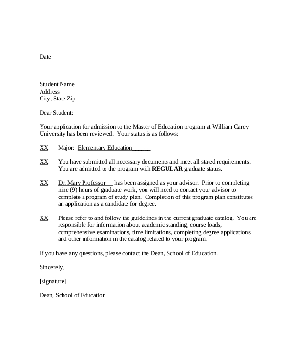 offer letter for phd