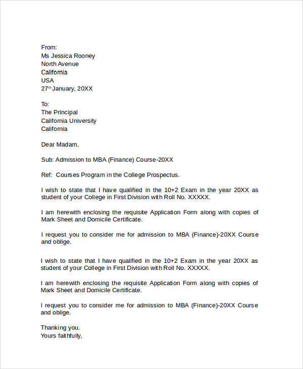 university application letter example