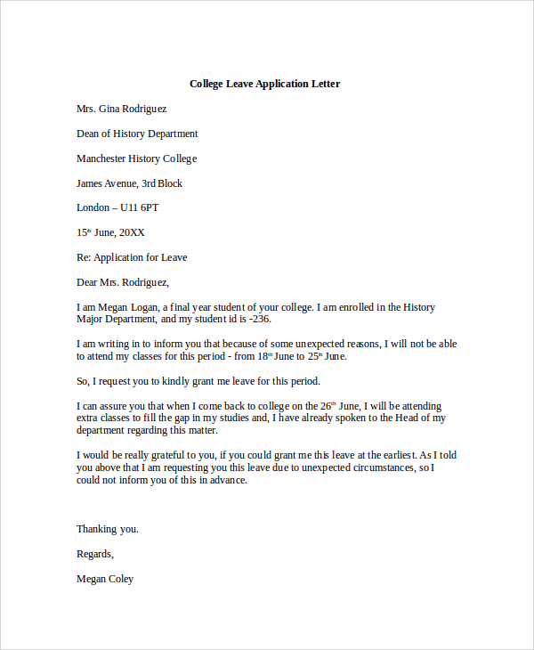 FREE 9 Sample College Application Letter Templates In PDF