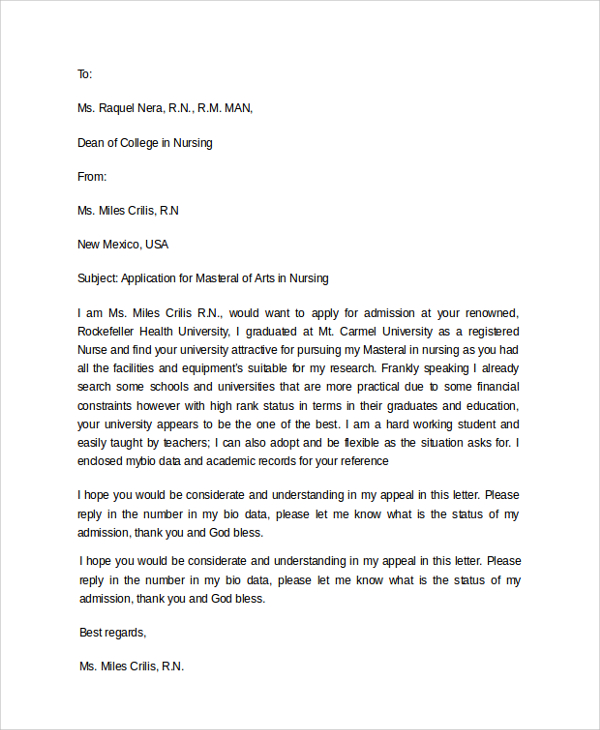 cover letter for university application examples