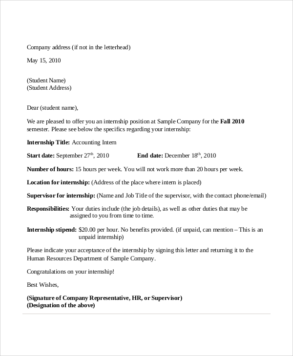 FREE 10+ Sample Internship Acceptance Letter Templates in ...