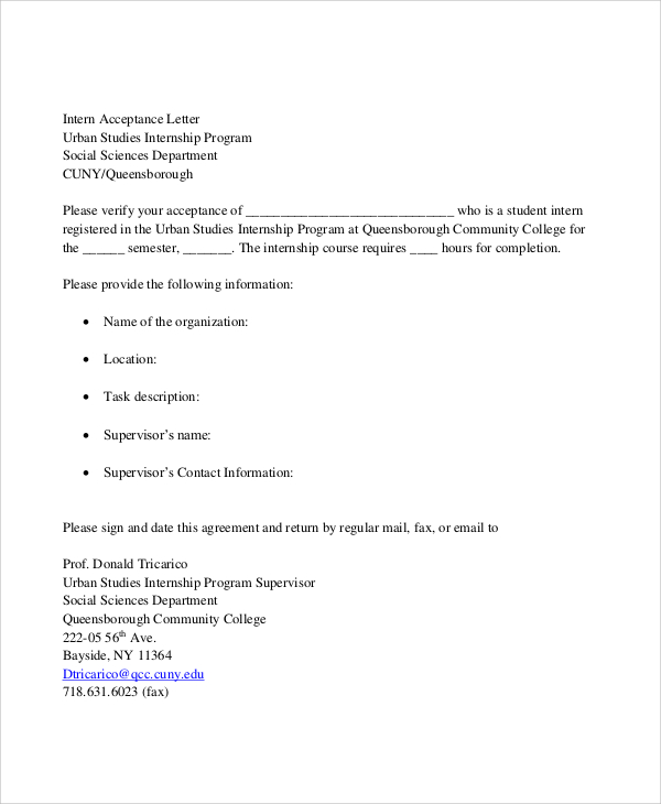 11+ Sample Internship Acceptance Letters - PDF, DOC