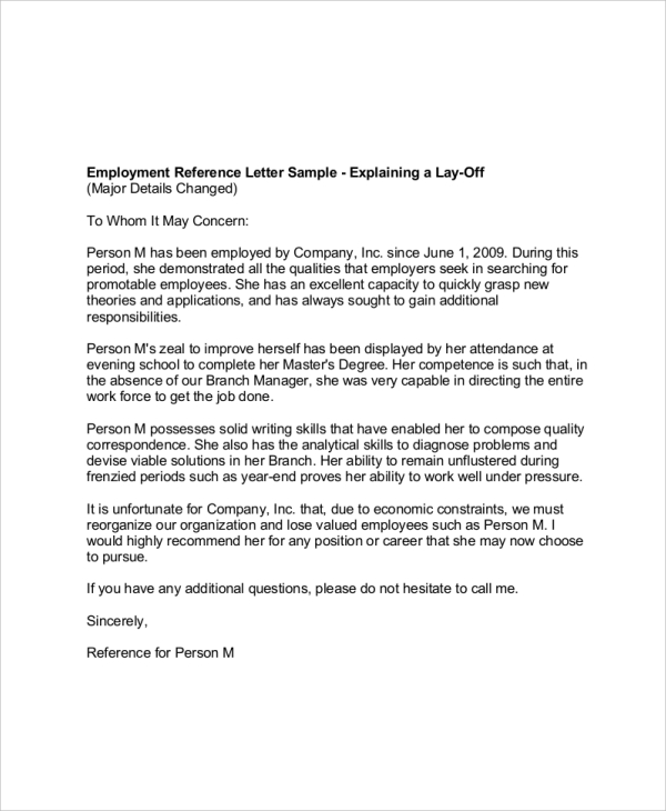 sample employment reference letter