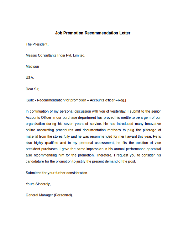 Promotion Letter Of Recommendation from images.sampletemplates.com