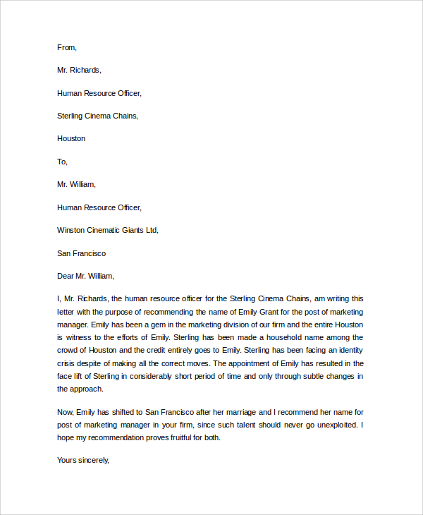 Request Letter For Employment Reference Job Recommendation Letter 