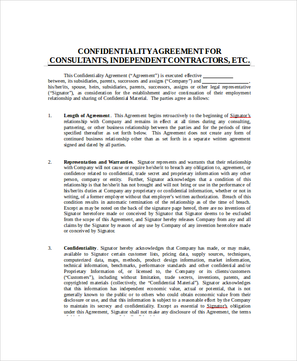 basic contractor confidentiality agreement