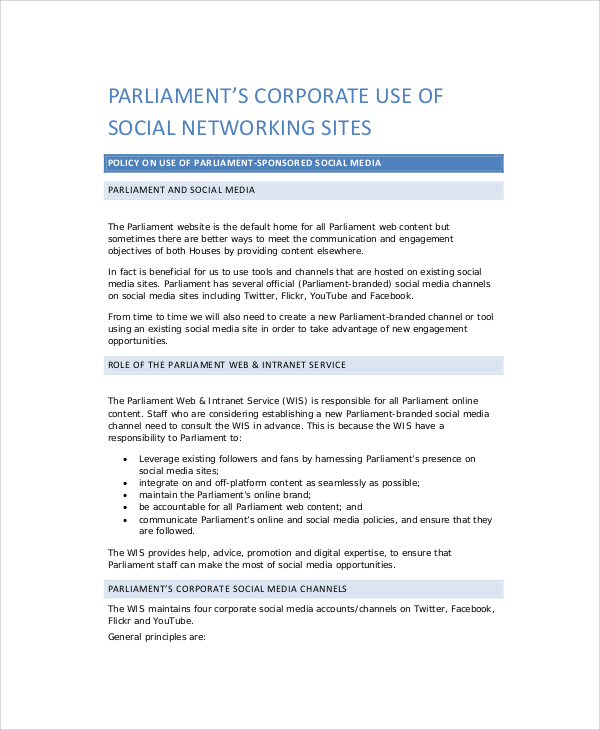 corporate social media policy template