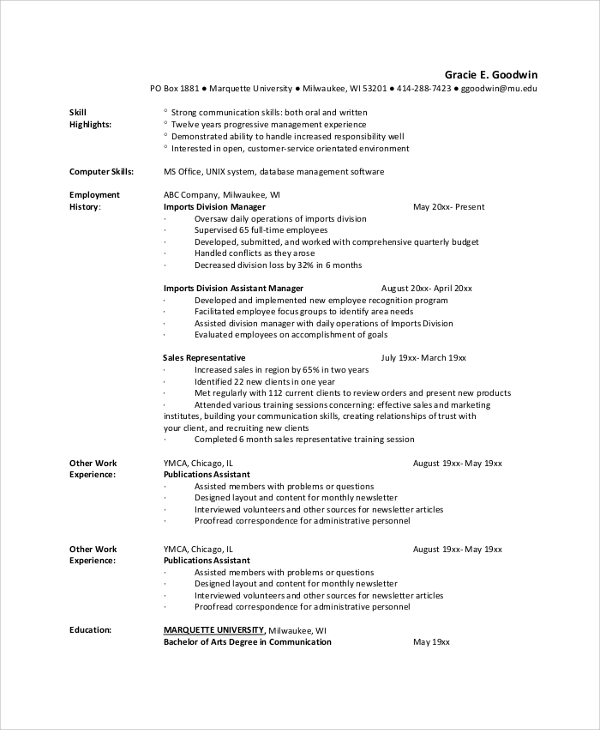 curriculum format job pdf vitae for Sample PDF, in Word   7 Professional CV Documents