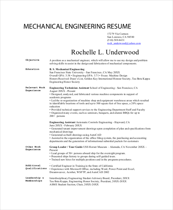 professional engineer resume