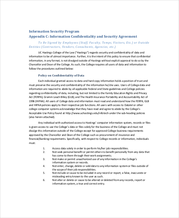 hr data confidentiality agreement