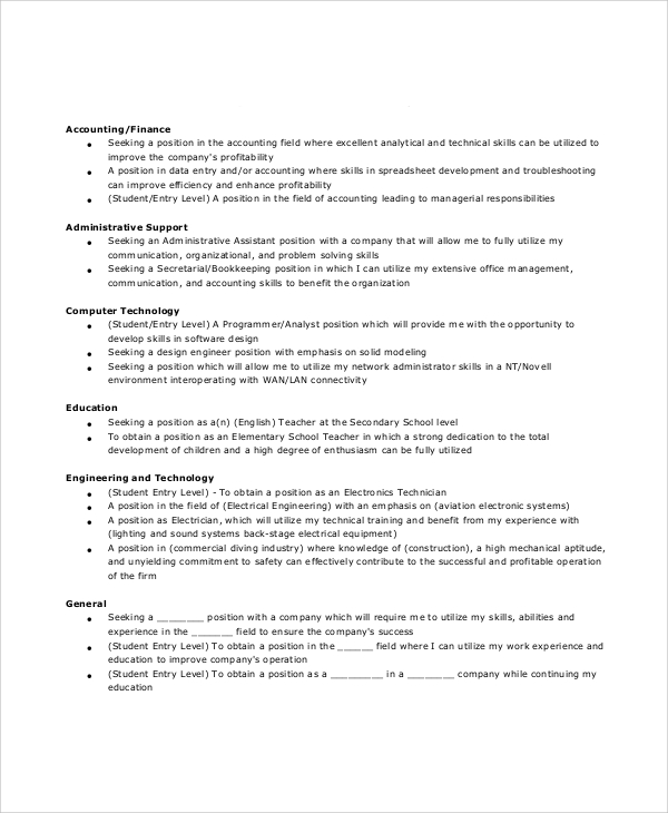resume career objective format