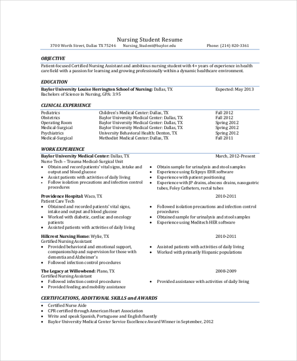 Free 7 Sample Nursing Resume Templates In Pdf Ms Word