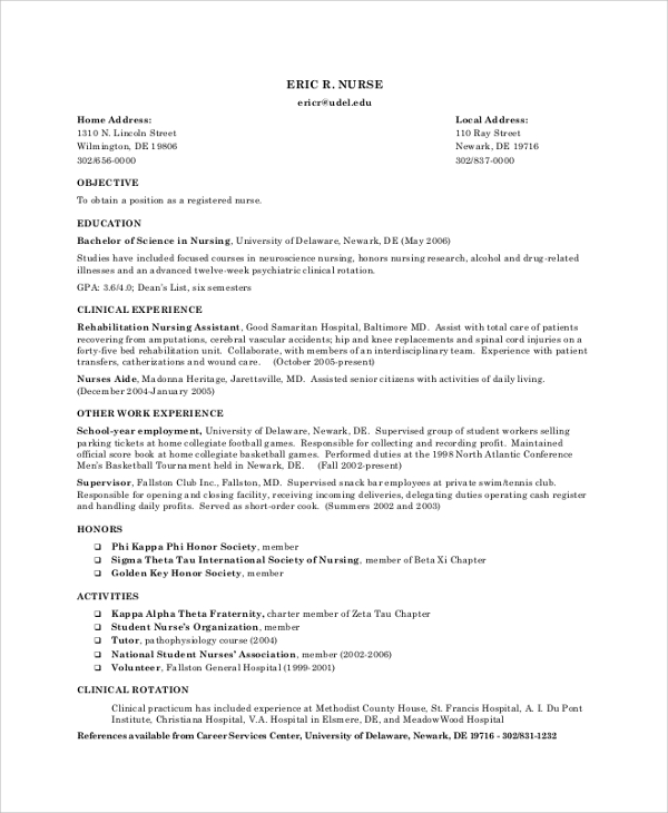 sample nursing resume