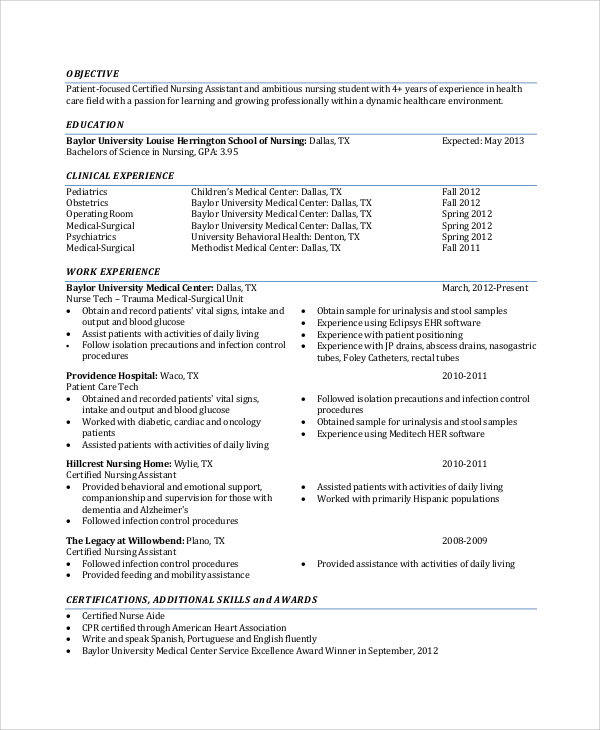 nursing student resume objective