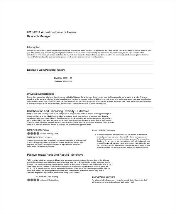 FREE 7 Sample Performance Review Templates In PDF MS Word